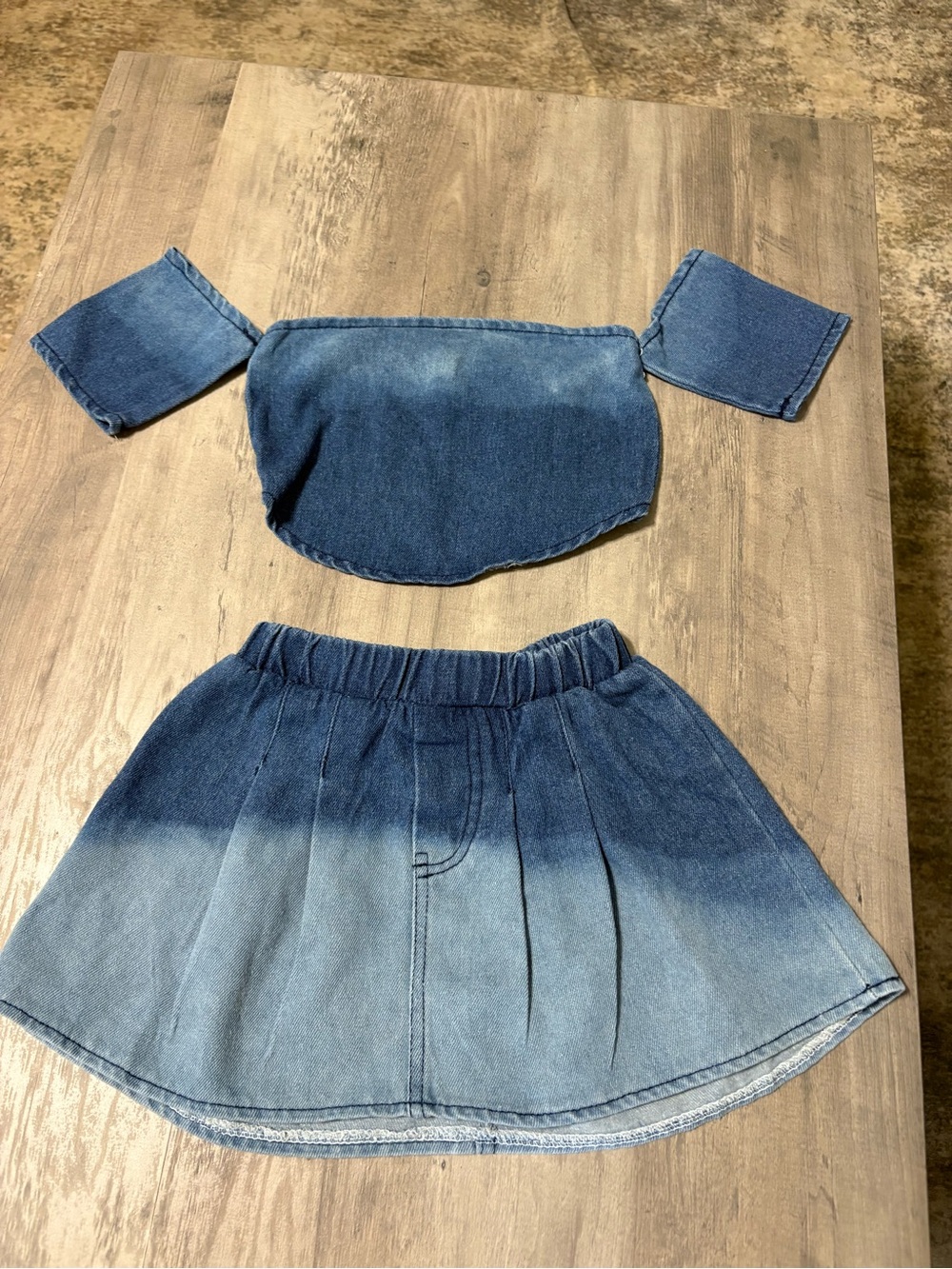 Girls Ombre Blue Denim Skirt - Elastic Waist Kids Bottoms
